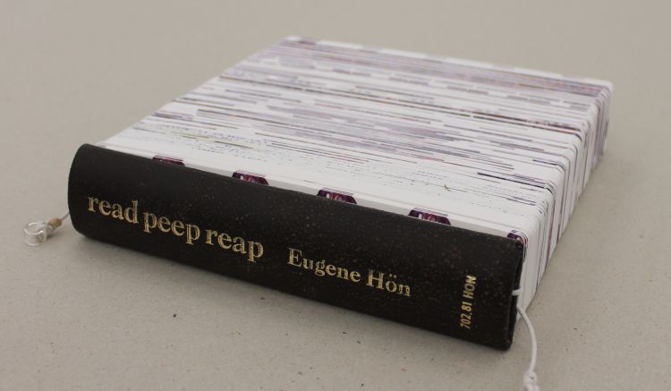 Click the image for a view of: Eugene Hon. read, peep, reap (artist's book). 2014. Mixed media